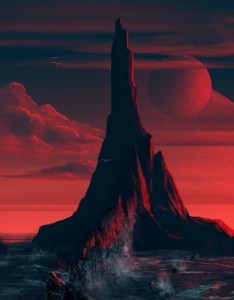 唯美动漫意境风景，唯美红色夕阳动漫风景图片