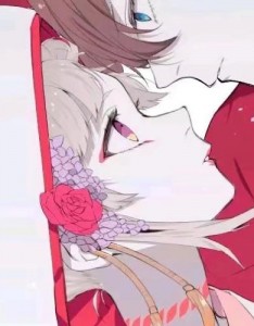 动漫情侣不明显，眼神中透露出一种深深的情感