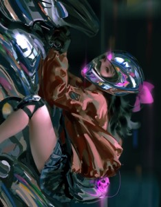 摩托车 女孩 厚涂 鬼刀 高清手机壁纸 竖屏