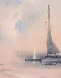 手绘意境海边水彩插画唯美图片，最美有回忆的地方