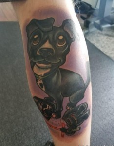 小狗纹身 男生小腿上可爱小狗纹身图片