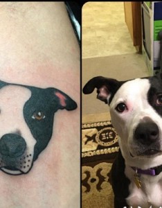 小狗纹身图片 男生小腿上彩色的小狗纹身图片