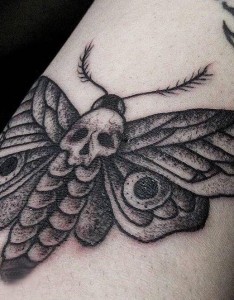 纹身手臂内侧女 女生手臂上骷髅和飞蛾纹身图片