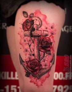 女生喜爱的娇艳的彩色渐变植物花朵纹身图案