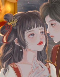 情侣头像动漫一男一女，温暖的光芒洒满了幸福的味道